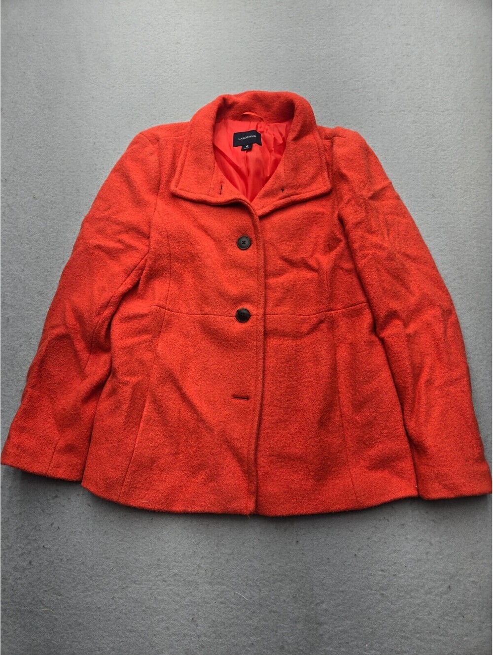 Lands' End Women's Coat Size 10 Orange Basic Jacket Collared Button Stitching